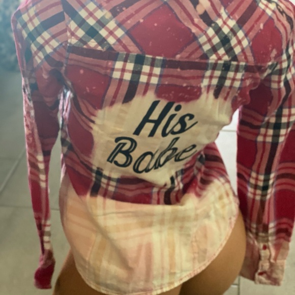 NEW HIS BABE Hubs and Hers Red Button up Flannel - Picture 3 of 3